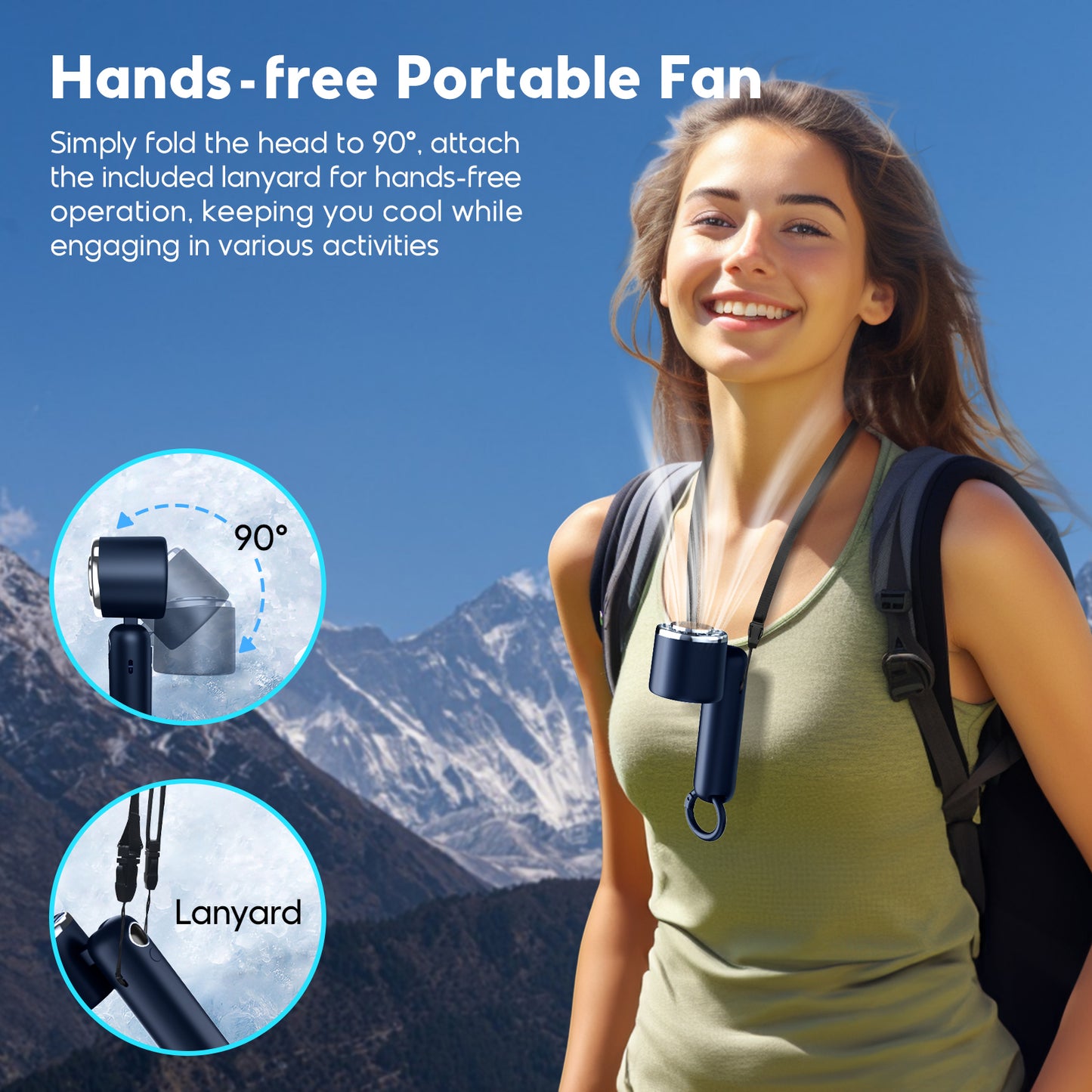 Hotsales Portable Handheld Fan, Powerful Hand Held Mini Fan, 3 Speed USB Rechargeable 5000mAh Battery Operated Fan, LED Display, Cooling Personal Fan Gifts for Women, Men, Travel, Camping, Outdoor